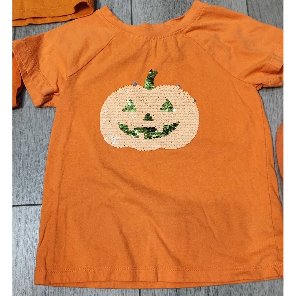 Girls Halloween Shirt Lot 5pc Orange Pumpkin Cat Unicorn Sequin Size XS 4/5